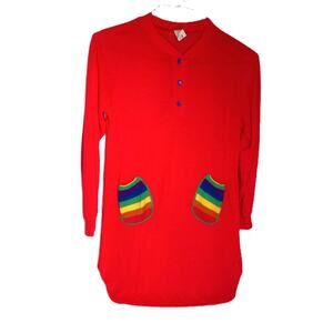 Vintage Jennifer Dale Girls Red Pajama Dress Rainbow Pockets Size 9